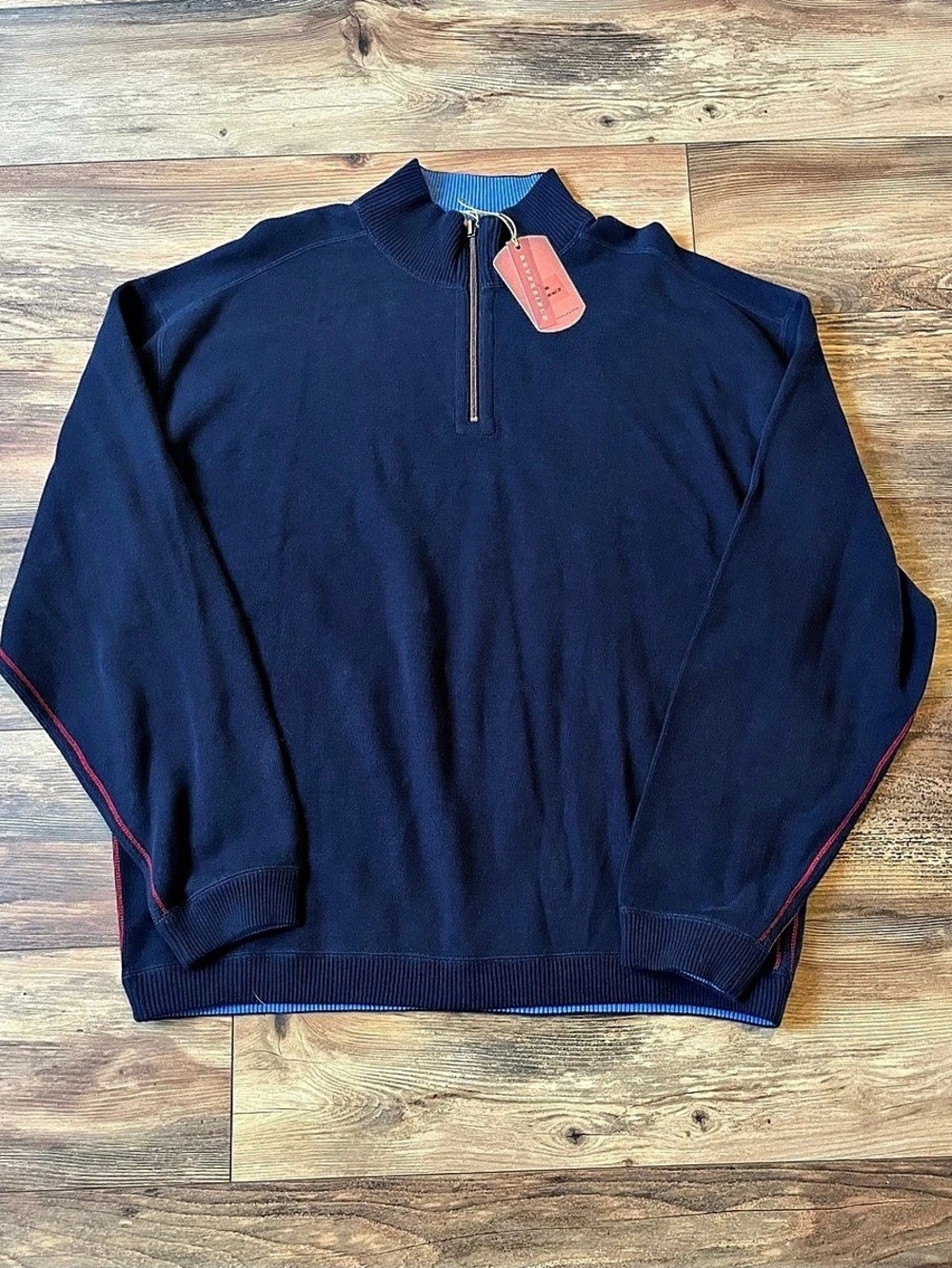 Tommy Bahama Reversible Quarter Zip Pullover Men’s XL Navy Blue 100% Cotton NWT